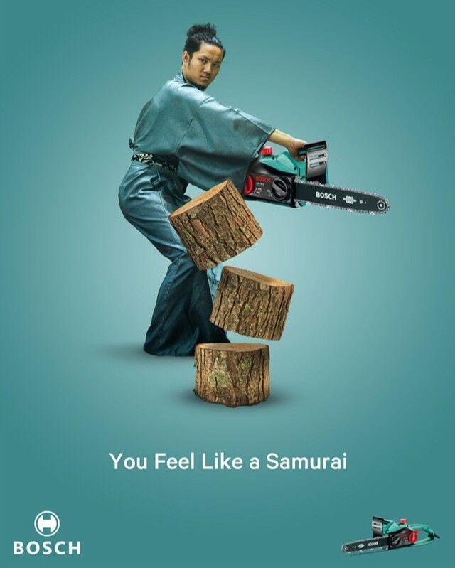 Having eye-catching visuals is not only a fun element of an ad, but important to catch the eye of the consumer and stick in their minds.
This ad by Bosch joins two opposing images, the tree & the samurai to convey their message while intriguing their audience with the uniqueness of the ad.
Inspiration is all around us 🚀
