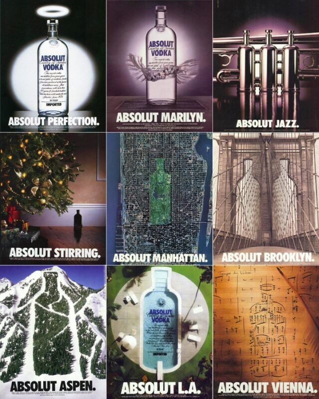 With advertisements featuring their vodka bottles in over 1,500 different surrealist images, Absolut Vodka takes the crown for the longest-running continuous ad campaign of all time, from 1984 to 2005.
Absolut's achievements showcase the effectiveness of visual branding. They took their vodka bottle and turned it into a platform for creative expression, breaking away from the norms of traditional advertising. This approach allowed them to capture the essence of storytelling, turning their bottle into more than just a product – it became a symbol of sophistication and artistic appeal.